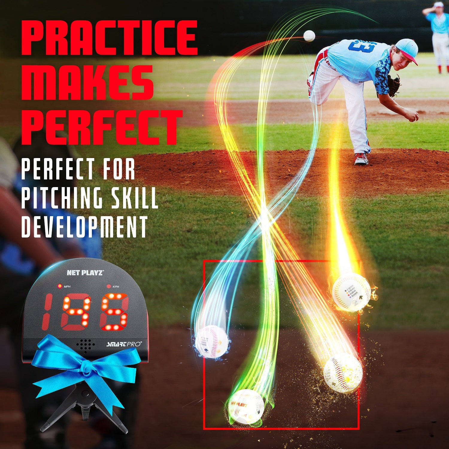 SMART PRO SPEED RADAR | WITH BASEBALL product design image, NET PLAYZ, NetPlayz, Sports Equipment Supplier, Sports Training Equipment Supplier, sports equipment manufacturers, United States Of America, USA, Canada, Europe, Africa, baseball training equipment, baseball training stuff, batting practice equipment, baseball batting practice equipment, batting practice devices, hitting practice equipment, baseball training aids, baseball practice equipment, baseball training tools, baseball coaching supplies