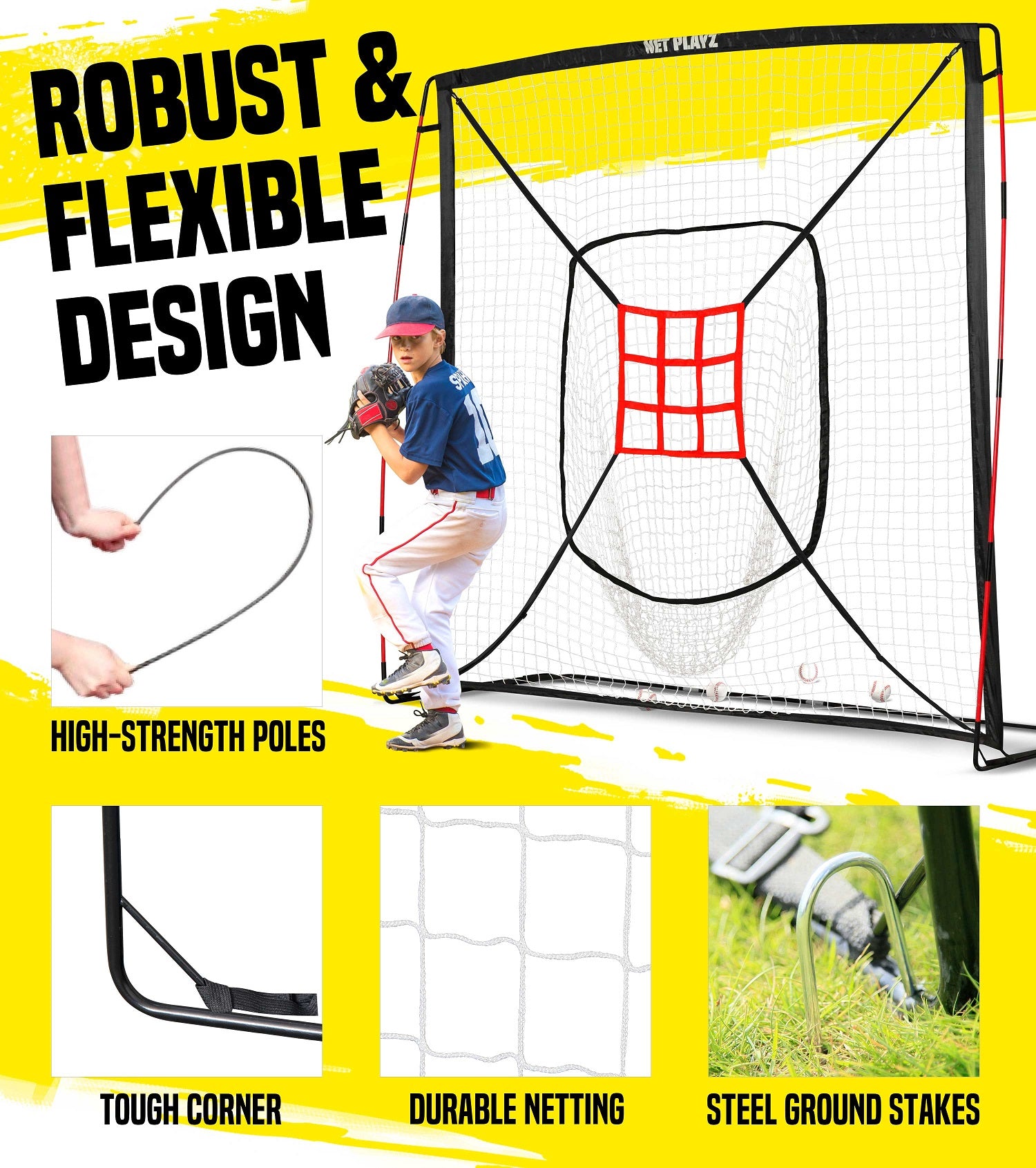 7FT HITTING NET | EASY PLAYZ MIDI robust design feature image, NET PLAYZ, NetPlayz, Sports Equipment Supplier, Sports Training Equipment Supplier, sports equipment manufacturers, United States Of America, USA, Canada, Europe, Africa, baseball training equipment, baseball training stuff, batting practice equipment, baseball batting practice equipment, batting practice devices, hitting practice equipment, baseball training aids, baseball practice equipment, baseball training tools, baseball coaching supplies