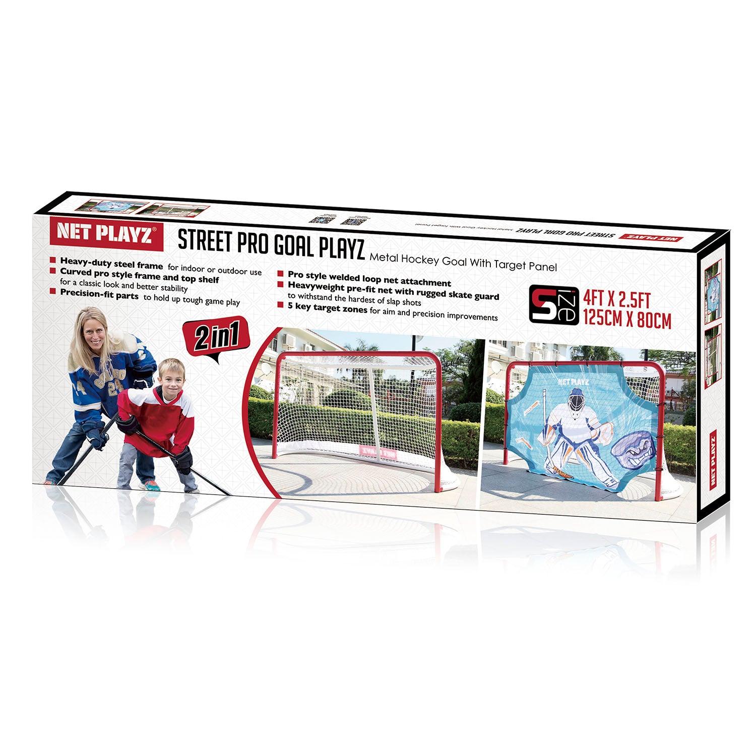 STREET HOCKEY GOAL | SIMPLE PLAYZ product box packaging image, NET PLAYZ, NetPlayz, Sports Equipment Supplier, Sports Training Equipment Supplier, sports equipment manufacturers, United States Of America, USA, Canada, Europe, Africa, hockey store, hockey equipment, hockey training aids, hockey accessories, best hocket training aids, best hockey swing training aids, best hockey swing aids, hockey swing training aids, hockey training equipment