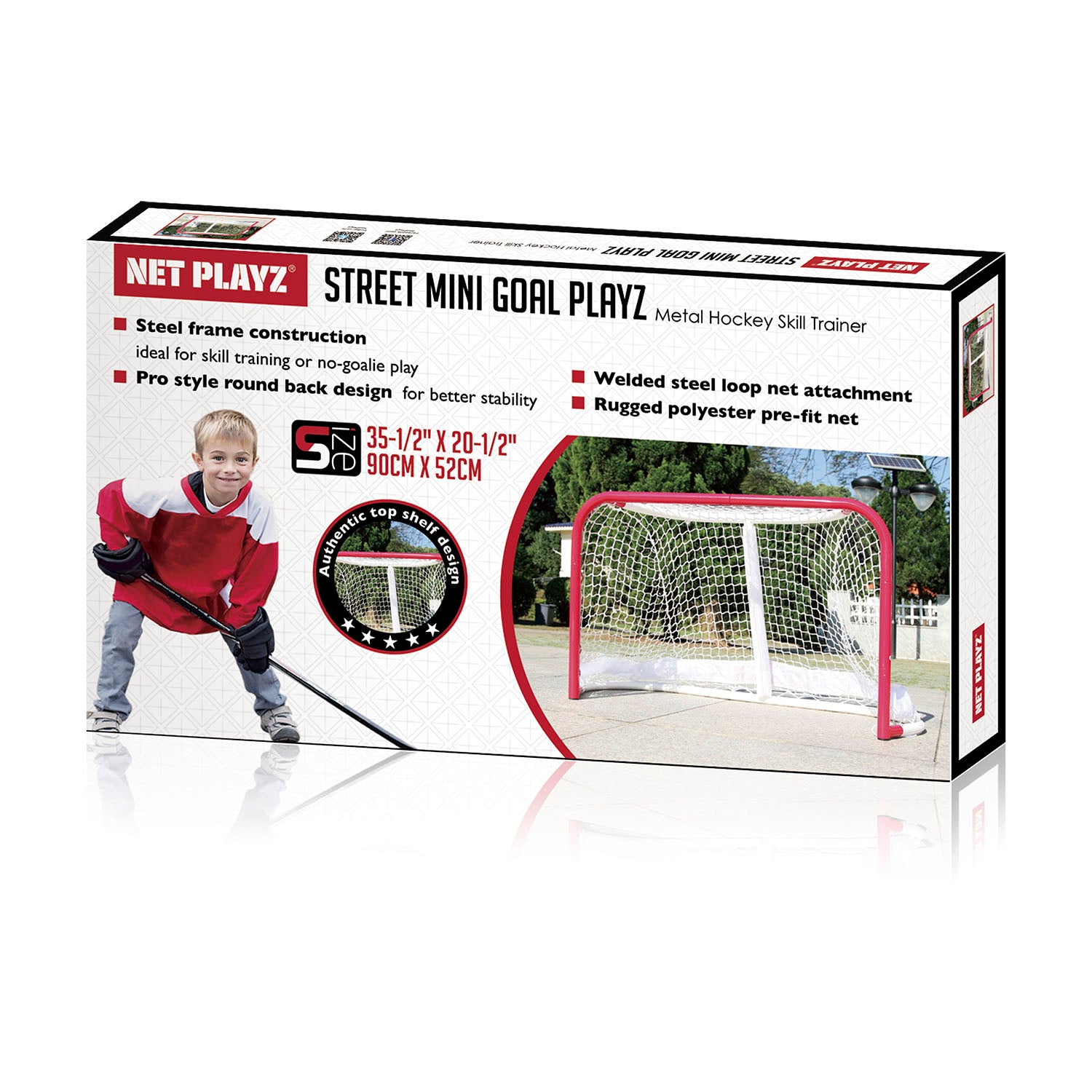 STREET HOCKEY GOAL | PRO PLAYZ product box packaging image, NET PLAYZ, NetPlayz, Sports Equipment Supplier, Sports Training Equipment Supplier, sports equipment manufacturers, United States Of America, USA, Canada, Europe, Africa, hockey store, hockey equipment, hockey training aids, hockey accessories, best hockey training aids, best hockey swing training aids, best hockey swing aids, hockey swing training aids, hockey training equipment