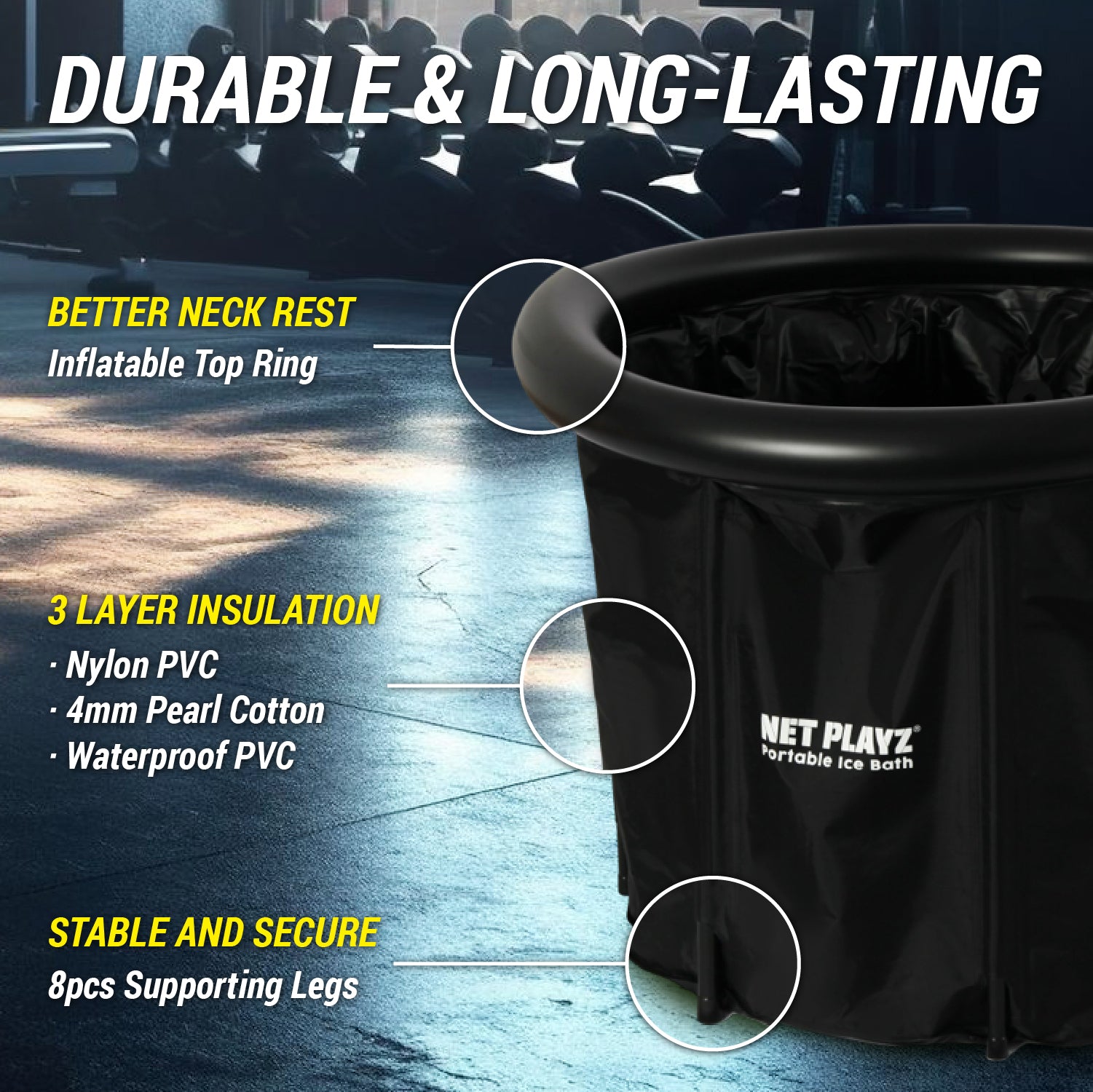 PORTABLE ICE BATH TUB | EASY PLAYZ product features image, SPORTS ACCESSORIES, NET PLAYZ, NetPlayz, Sports Equipment Supplier, Sports Training Equipment Supplier, sports equipment manufacturers, United States Of America, USA, Canada, Europe, Africa, soccer ball, sports goods, sports equipment, athletic equipment, soccer equipment, soccer training equipment, soccer training accessories, soccer training devices, training equipment, sports equipment manufacturers, athletic equipment manufacturers